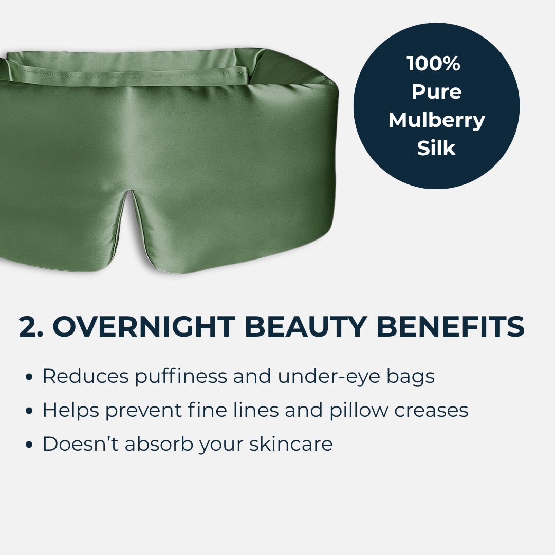 Masque de sommeil en soie 100% pour sommeil profond Vert olive