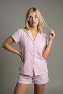 Gestreiftes Button-Down-Pyjama-Set mit Shorts, entspannte Passform 