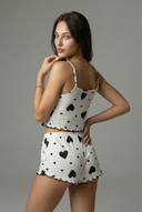 Ensemble de pyjama en cami côtelé - Blanc avec des cœurs noirs 