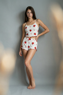 Set di pigiama cami a costola - bianco con cuori neri