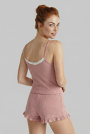 Rüschen-Rippen-Pyjama-Set in Blush 