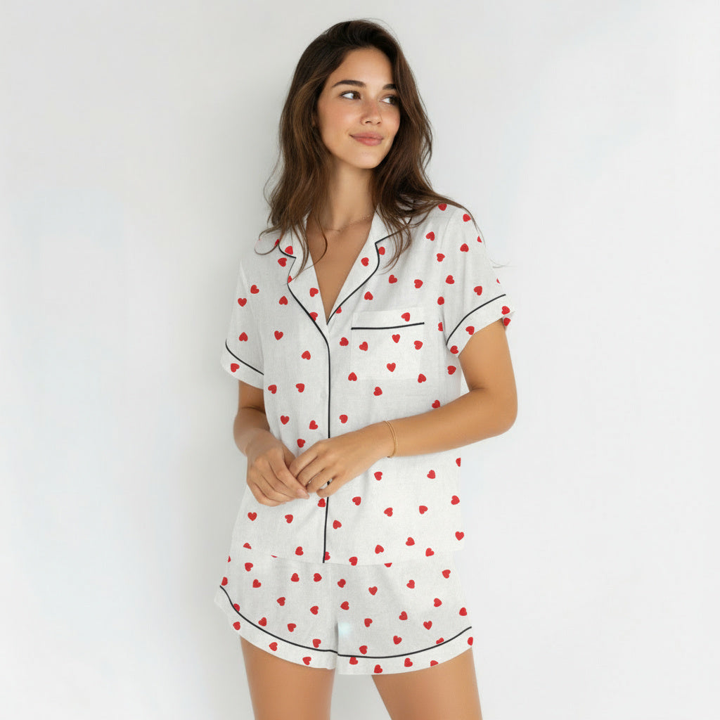 Set pigiama in raso a maniche corte – Bianco 