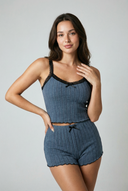 Midnight Geribbelde Pyjamaset - Blauw 