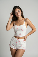 Ensemble de pyjama côtelé cerise - blanc 