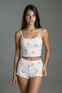 Ensemble de pyjama côtelé cerise - blanc 