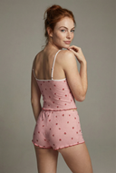 Geribbelde cami pyjama set - Roze met hartjes 