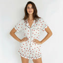 Satin Kurzarm-Pyjama-Set – Weiß 