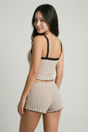 Middernacht Geribbelde Pyjama Set - Beige 