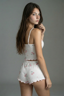 Ensemble de pyjama côtelé cerise - blanc 