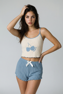 Ensemble de pyjama côtelé de minuit - Bleu 