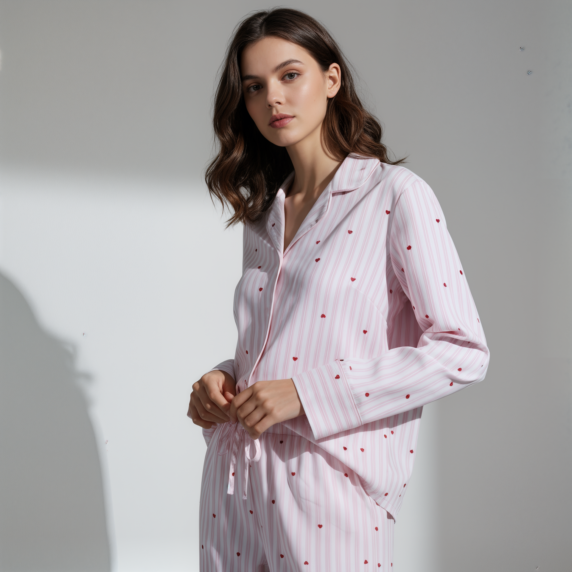 Striped button-down pajama set with hearts - Long