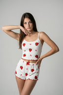 Geribbelde cami-pyjamaset - Wit met Grote Aardbeien 