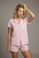 Gestreiftes Button-Down-Pyjama-Set mit Shorts, entspannte Passform 