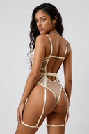 Schieres Spitzen-Harness-Dessous-Set - Marineblau 