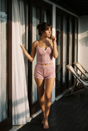 Conjunto de pijama de camisola acanalada - Rosa con corazones 