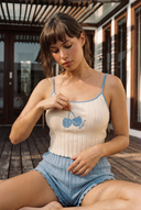 Big Cherry Ribbed Pajama Set - Blue