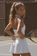 Moonhaven SoftFlow™ Polo Dress Contrast Trim - Silk White