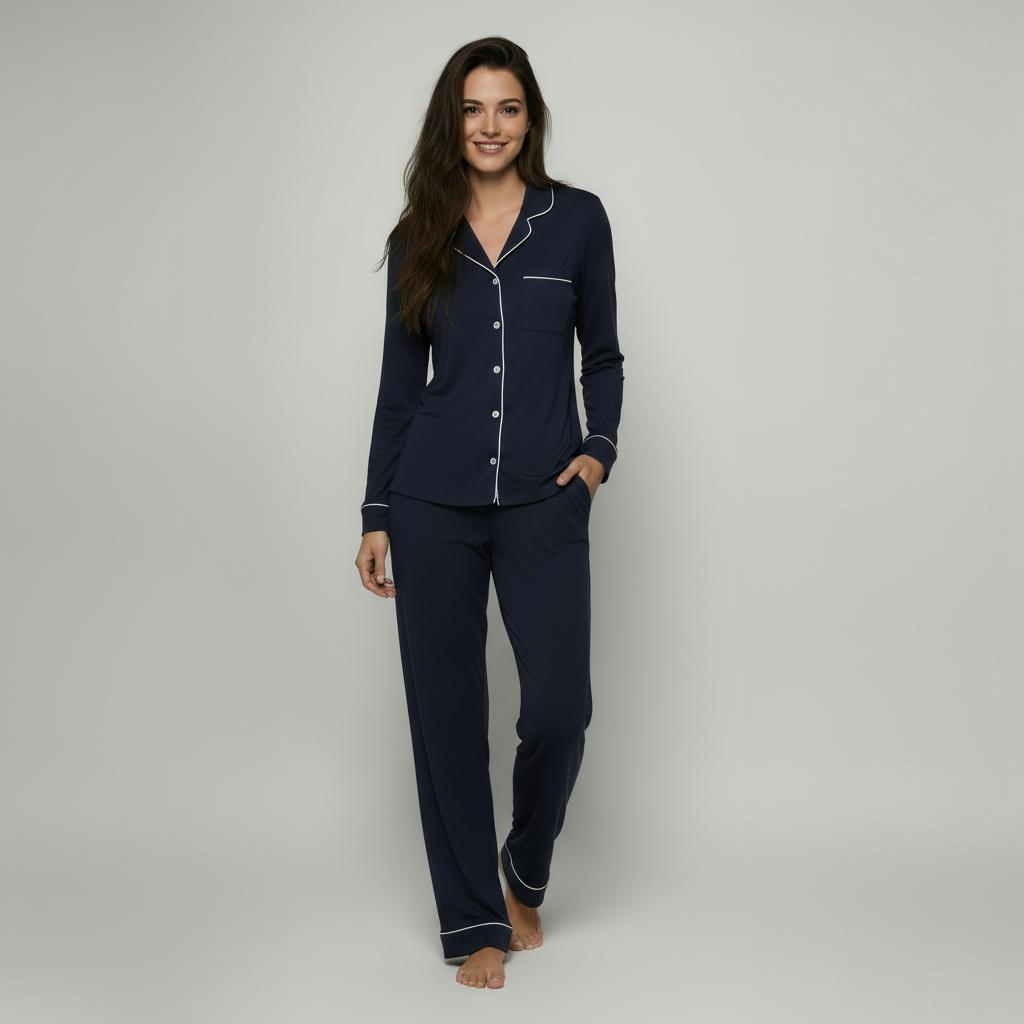 Conjunto de pijama de satén de manga corta – Azul claro 